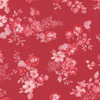 Hollyhocks & Roses 3050-17 Geranium Red by Bunny Hill Designs for Moda Fabrics, Image