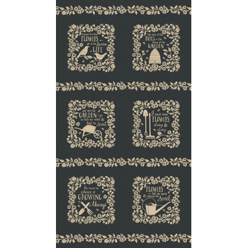 Bloom & Grow 7056-14 Black Panel by Kathy Schmitz for Moda Fabrics, Image