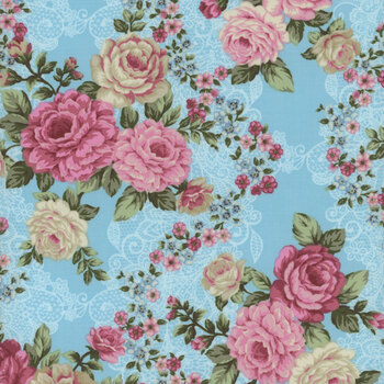 My Victorian Garden 3410-77 Blue by Mary Jane Carey for Henry Glass Fabrics, Image