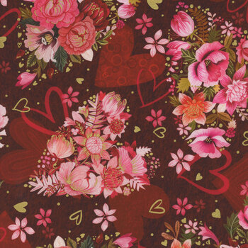 Hearts In Bloom 22872-280 Wine by Victoria Nelson for Robert Kaufman Fabrics, Image