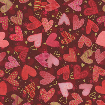 Hearts In Bloom 22873-3 Red by Victoria Nelson for Robert Kaufman Fabrics, Image