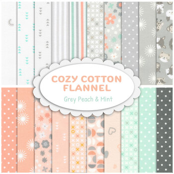 Cozy Cotton Flannel  20 FQ Set - Grey, Peach, & Mint by Robert Kaufman Fabrics, Image