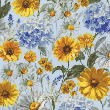 Bees & Blooms 89282-454 Blue by Danhui Nai for Wilmington Prints, Image