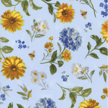 Bees & Blooms 89283-457 Blue by Danhui Nai for Wilmington Prints, Image