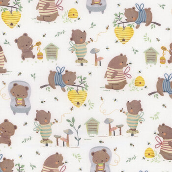 Honey Bear KIDZ-CD3487 White by Timeless Treasures Fabrics, Image