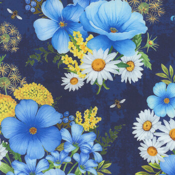 Bee & Bee Kind FLEUR-CD3256 Navy by Timeless Treasures Fabrics