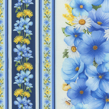 Bee & Bee Kind FLEUR-CD3257 Blue by Timeless Treasures Fabrics, Image