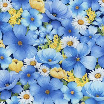 Bee & Bee Kind FLEUR-CD3258 BLUE by Timeless Treasures Fabrics, Image