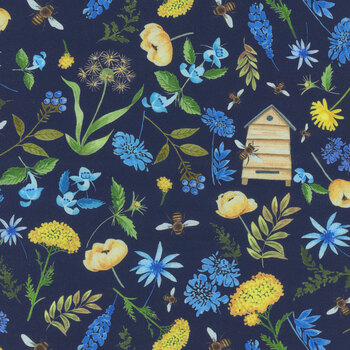 Bee & Bee Kind FLEUR-CD3259 NAVY by Timeless Treasures Fabrics, Image