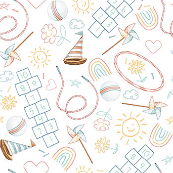 Boho Buddies 1717-01 White by Sharon Kuplack for Henry Glass Fabrics