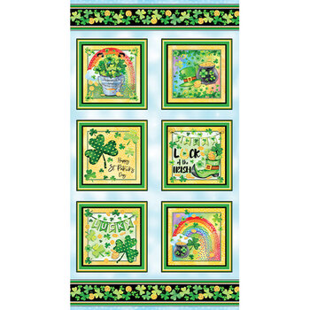 Shamrocks & Shenanigans 14695-50 Light Blue Panel by Nicole Decamp for Benartex, Image