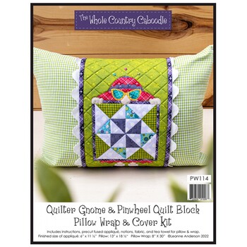  Quilter Gnome & Pinwheel Quilt Block Pillow Wrap & Cover Kit by The Whole Country Caboodle, Image