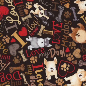 Happiness Has Paws DOG-CD3317-BLACK by Timeless Treasures Fabrics, Image