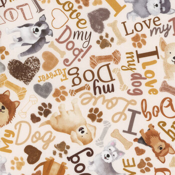 Happiness Has Paws DOG-CD3317-CREAM by Timeless Treasures Fabrics, Image