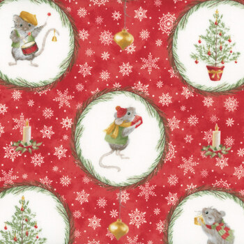 The Christmas Mouse Flannel F28037-24 Red Multi by Sarah Summers for Northcott Fabrics, Image