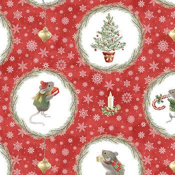 The Christmas Mouse Flannel F28037-24 Red Multi by Sarah Summers for Northcott Fabrics, Image