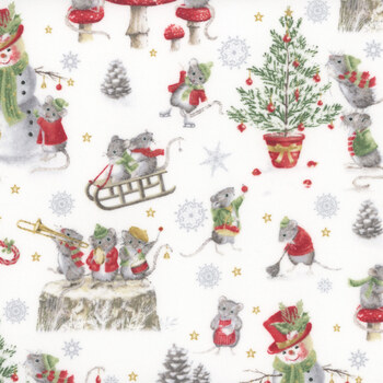 The Christmas Mouse Flannel F28038-10 White Multi by Sarah Summers for Northcott Fabrics, Image
