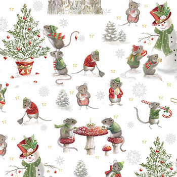 The Christmas Mouse Flannel F28038-10 White Multi by Sarah Summers for Northcott Fabrics, Image