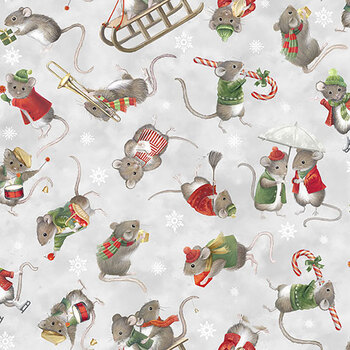 The Christmas Mouse Flannel F28039-92 Gray Multi by Sarah Summers for Northcott Fabrics, Image