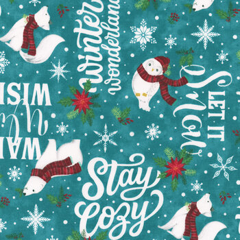 Woodland Wishes 27904-66 Teal Multi by Michael Zindell for Northcott Fabrics, Image