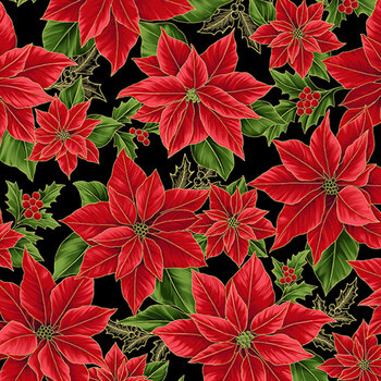 Blooming Holidays X7787-4G-Black-Gold  by Hoffman Fabrics, Image