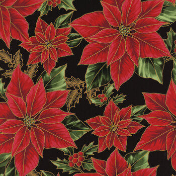 Blooming Holidays X7787-4G-Black-Gold  by Hoffman Fabrics, Image