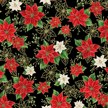 Blooming Holidays X7788-4G-Black-Gold  by Hoffman Fabrics, Image