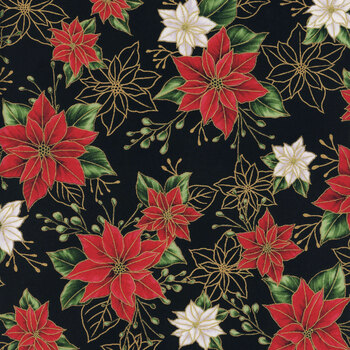 Blooming Holidays X7788-4G-Black-Gold  by Hoffman Fabrics, Image