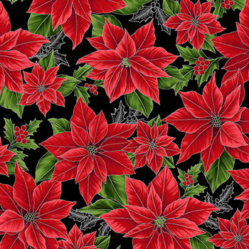 Blooming Holidays X7787-213S-Onyx-Silver  by Hoffman Fabrics, Image