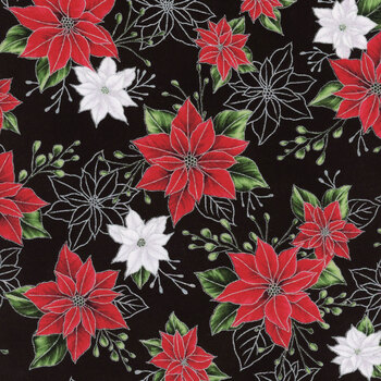 Blooming Holidays X7788-213S-Onyx-Silver  by Hoffman Fabrics, Image