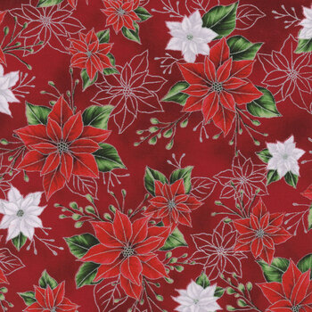 Blooming Holidays X7788-10S-Crimson-Silver  by Hoffman Fabrics, Image