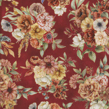 Harvest Bouquet XX5543-99-Cranberry  by Hoffman Fabrics, Image