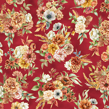 Harvest Bouquet XX5543-99-Cranberry  by Hoffman Fabrics