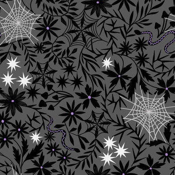 Witchy Woods LEIA884B Floral Cobwebs Grey by Lewis & Irene, Image