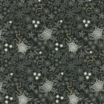 Witchy Woods LEIA884C Floral Cobwebs Black by Lewis & Irene, Image