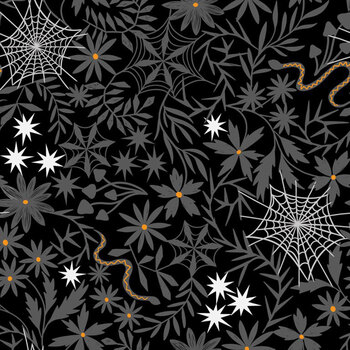 Witchy Woods LEIA884C Floral Cobwebs Black by Lewis & Irene, Image