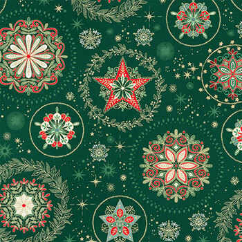 Good Tidings MU-103-G Green by Makower UK for Andover Fabrics, Image