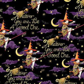 Spooky Cute Halloween PWMY002.BLACK Be a Good One by Mary Engelbreit for FreeSpirit Fabrics, Image