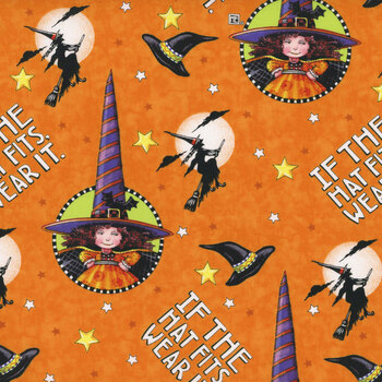 Spooky Cute Halloween PWMY007.ORANGE The Hat Fits by Mary Engelbreit for FreeSpirit Fabrics, Image