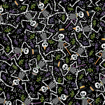 Spooky Cute Halloween PWMY008.BLACK Dancing Skeletons by Mary Engelbreit for FreeSpirit Fabrics, Image