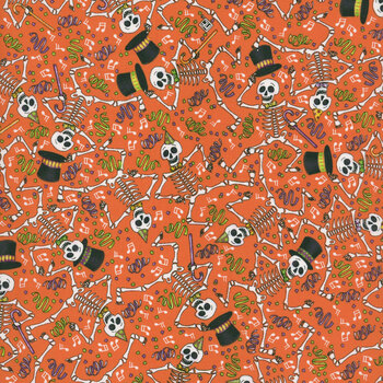Spooky Cute Halloween PWMY008.ORANGE Dancing Skeletons by Mary Engelbreit for FreeSpirit Fabrics, Image