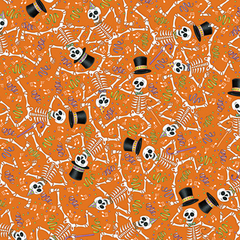 Spooky Cute Halloween PWMY008.ORANGE Dancing Skeletons by Mary Engelbreit for FreeSpirit Fabrics, Image