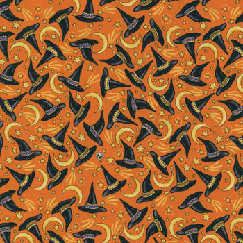 Spooky Cute Halloween PWMY010.ORANGE Hats and Moons by Mary Engelbreit for FreeSpirit Fabrics, Image