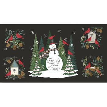 Winter Friends 56139-18 Panel Charcoal Black by Deb Strain for Moda Fabrics, Image