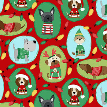 Merry Woof-Mas 8351-88 Red by Sweet Cee Creative for Studio E Fabrics, Image