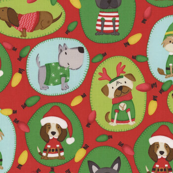 Merry Woof-Mas 8351-88 Red by Sweet Cee Creative for Studio E Fabrics, Image