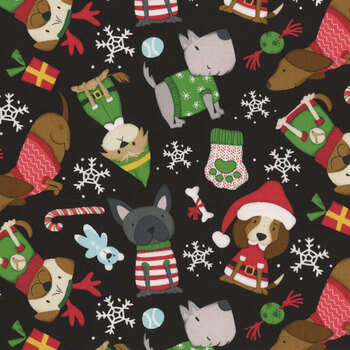Merry Woof-Mas 8353-99 Black by Sweet Cee Creative for Studio E Fabrics, Image