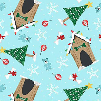 Merry Woof-Mas 8354-11 Light Blue by Sweet Cee Creative for Studio E Fabrics, Image