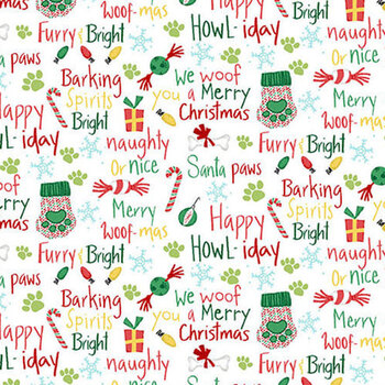 Merry Woof-Mas 8356-08 White by Sweet Cee Creative for Studio E Fabrics, Image