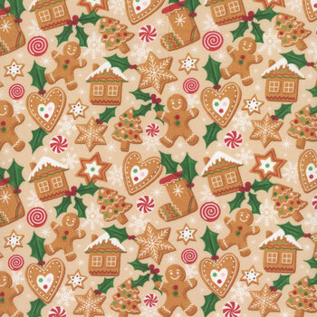 Christmas Miniatures III 5909-NE Gingerbread Allover by Pink Light Studio for P&B Textiles, Image